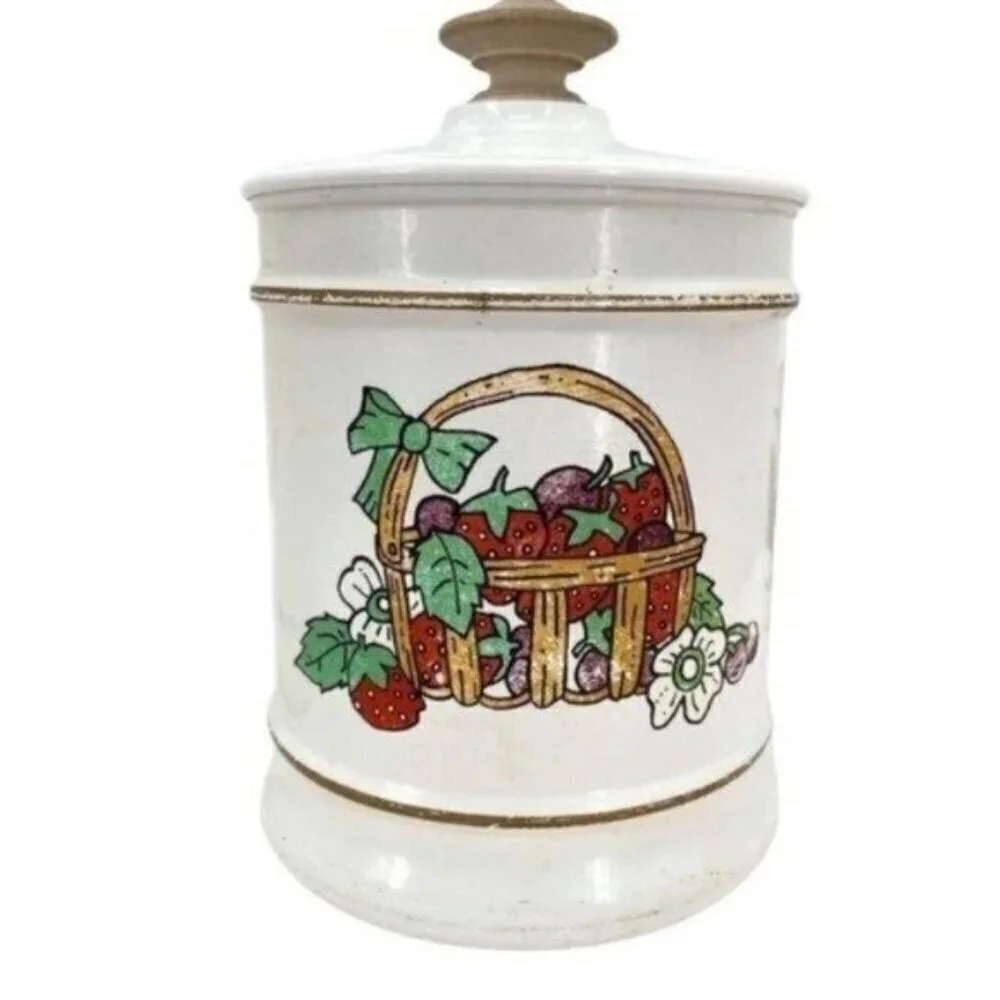 Vintage Kromex Basket Of Berries Aluminum Canister Set